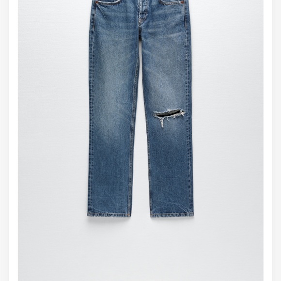 Zara straight leg ripped full length jeans sz 2 - Picture 3 of 6